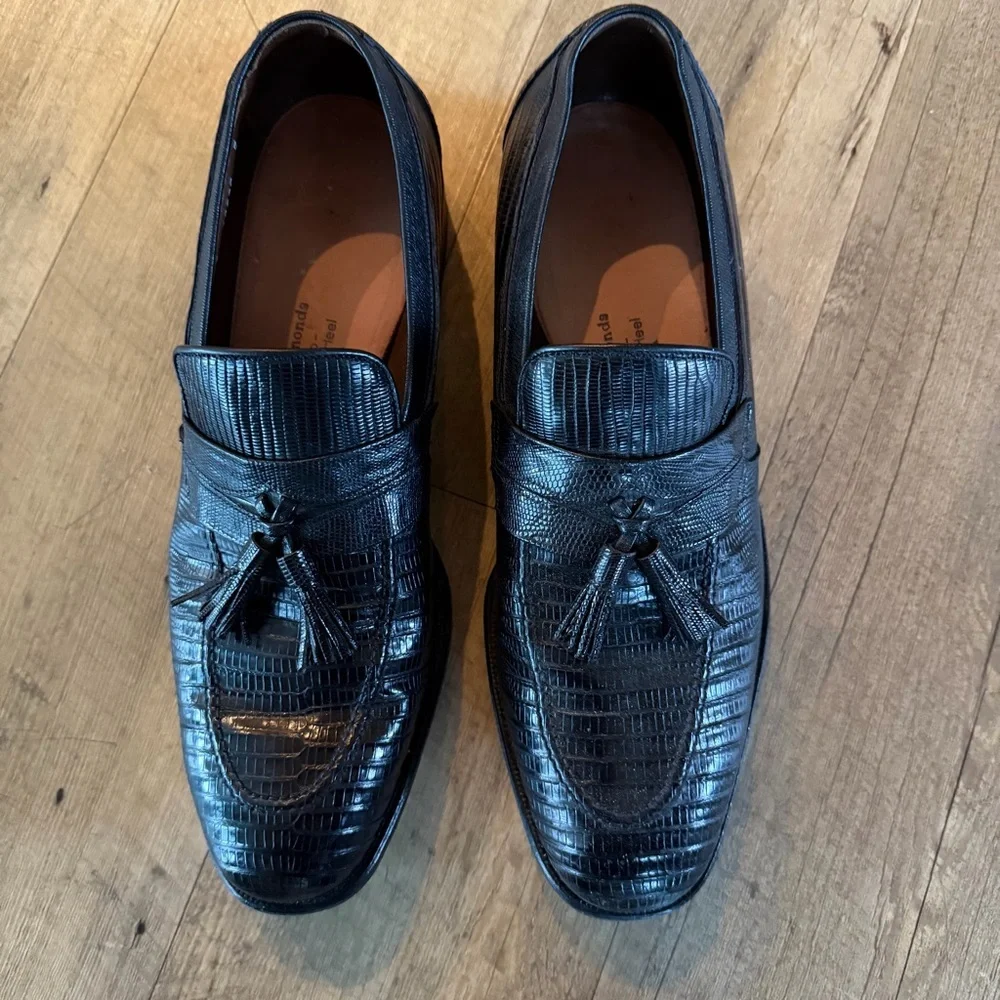 Allen Edmonds Clayton Tassel Loafers | Black Lizard Skin